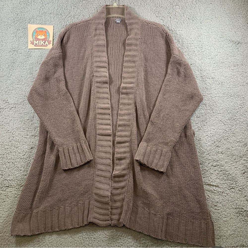 Aerie Cardigan Sweater Women's Size M Brown Long Sleeve Open Front Knit -No Belt